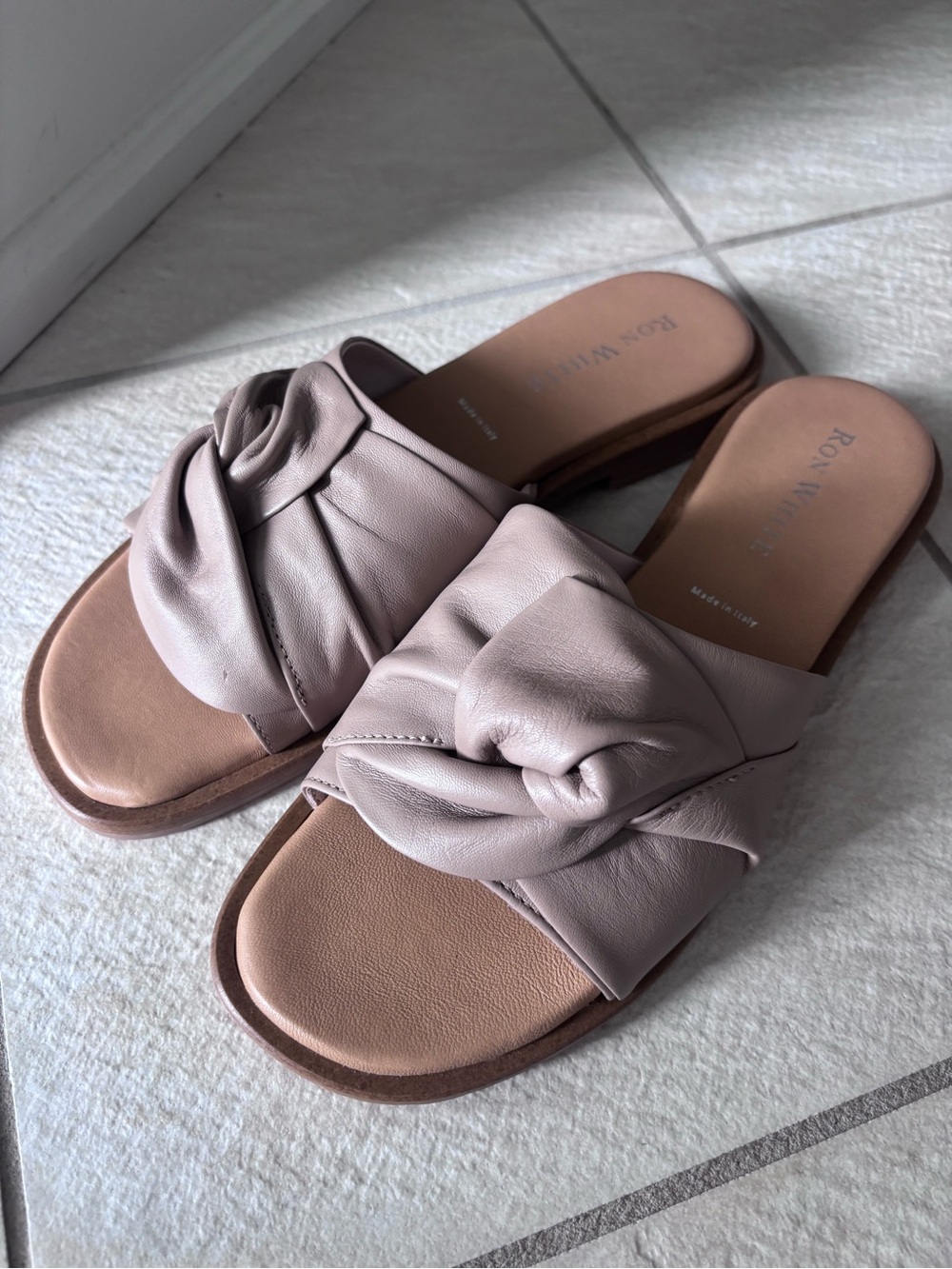 Ron white Veronica White Leather Slide Sandal